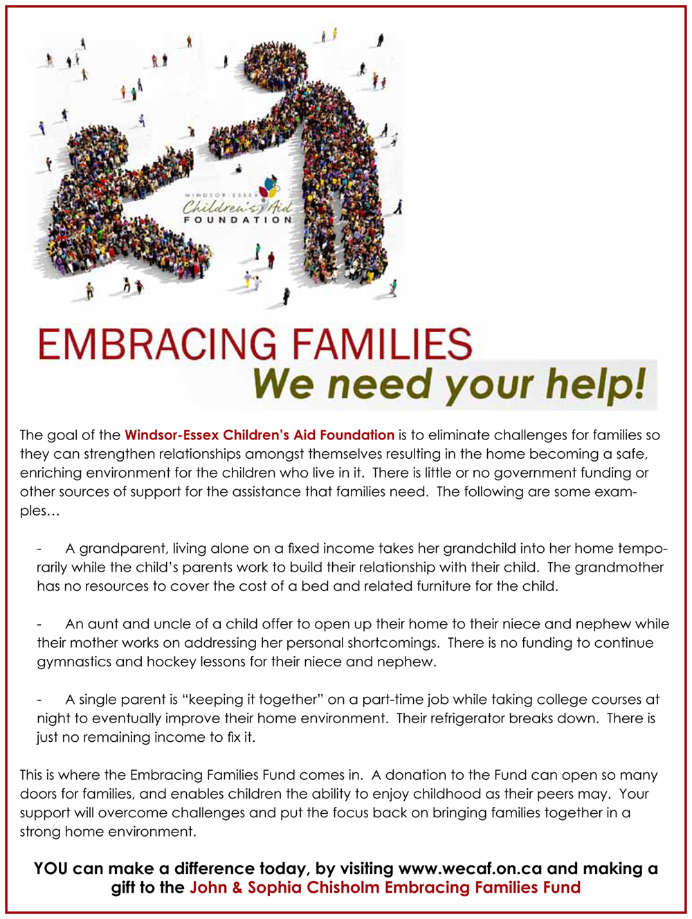 Embracing Families Fund WindsorEssex Children's Aid Foundation